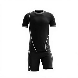 Conjunto de Camiseta de Fútbol Negra para Hombre, Manga Corta, Poliéster que Absorbe la Humedad, Cuello Redondo, Ajuste Atlético, para Todas las Temporadas - Product Image 1