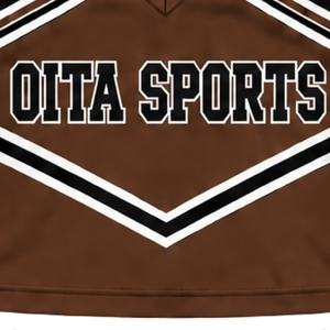 Ensemble d'uniforme de cheerleading marron, noir et blanc, avec crop top sans manches à col en V et jupe plissée, pour spectacle de danse et équipe de cheerleading - Product Image 5