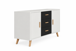 Buffet scandinave blanc de style mid-century modern avec 3 tiroirs et pieds en bois - Product Image 3