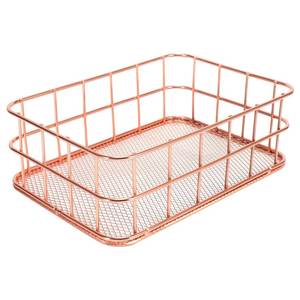Modern Metal Wire <b>Storage</b> <b>Basket</b> <b>Rectangle</b> Stackable Copper Finish Multi Purpose Neatening Organizing - Product Image 1