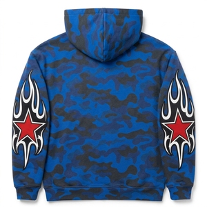 Sudadera con capucha de forro polar oversize para hombre, azul camuflaje, con cremallera frontal, estilo urbano, estampado moderno, informal, de invierno, poliéster/algodón, 420 g - Product Image 3