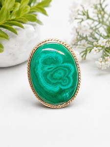 UDGEMS Natural Malachite Oval Bezel Setting Brass Groove Pendant | Handmade Gold Plated Gemstone Pendant | Women's Wedding - Product Image 2