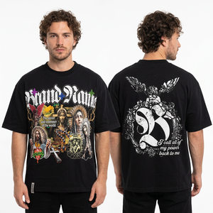 Braun Power Men's Black T-Shirt With Religious Print And Back Logo Street Style Regular Fit Short Sleeve O-Neck Jersey Cotton - Product Image 2