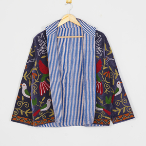 Women Velvet Embroidered Reversible <b>Quilted</b> <b>Jacket</b> O-Neck Regular Sleeve Floral Boho Style Autumn Coat Handmade Suzani <b>Pattern</b> - Product Image 4