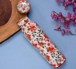 Blossom Print <b>Copper</b> Water Bottle White Decorative Drinking Bottle Reusable <b>Screw</b> Cap Travel Office Kitchen Flask Holder - Product Image 2