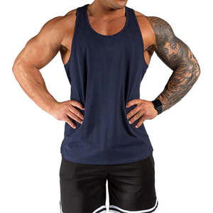 Gilet long athlétique de qualité supérieure pour homme, couleur bleu marine, respirant, en coton et polyester, col rond, sans manches - Product Image 3