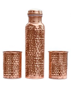 Pure Copper Gold Classic Large Capacity Leakproof Water Bottle 250ml Push-Pull Cap Food Safe Dishwasher Safe Handmade Hammered - Product Image 5