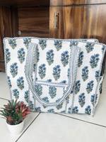 Sac fourre-tout matelassé en coton indien floral fait main style bohème pour le shopping, réutilisable au quotidien, idéal pour le marché, printemps, été, automne