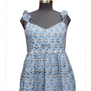 Robe longue d'été pour femme en coton imprimé numérique fait main indien, lavable, style bohème Y2K décontracté, sans manches, taille naturelle - Product Image 6