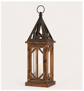 Handcrafted Rustic Wooden <b>Lantern</b> Set for Wedding Centerpieces <b>Large</b> Farmhouse Decorative <b>Candle</b> Holder with Metal Top - Product Image 1
