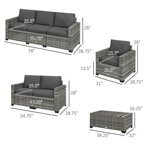 Set di Mobili da Esterno in PE Intrecciato Grigio a 5 Pezzi con Cuscini Imbottiti Spessi e Vano Portaoggetti, Elegante Divano Sezionale in Rattan PE - Product Image 3