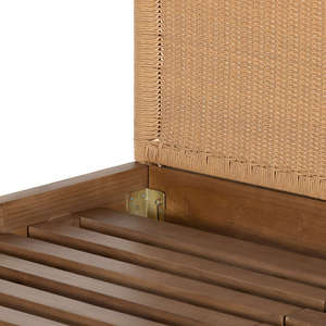 Wholesale Boho Solid Wood <b>Bed</b> with Natural Rattan Headboard | Cane Woven Double <b>Bed</b> <b>Frame</b> | Coastal Style Bedroom Furniture - Product Image 3