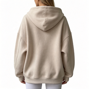 Sweat-shirt à capuche oversize pour femme, couleur unie, épaules tombantes, manches longues, tricot en coton, vêtements d'automne - Product Image 2