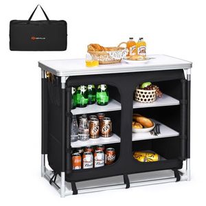 Tavolo da Campeggio Nero con Pratici Ripiani Portaoggetti - Product Image 4