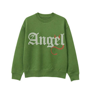 New Fashion men Green <b>Sweatshirt</b> Rhinestone Embellished “Angel” Print Long Sleeve Loose Casual Pullover Top Quality <b>Sweatshirt</b> - Product Image 2