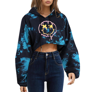 Breathable 320g Knitted High Quality Multicolor Crop <b>Top</b> Hoodie Women Custom Made Streetwear <b>Winter</b> Front Logo Hooded Collar - Product Image 1