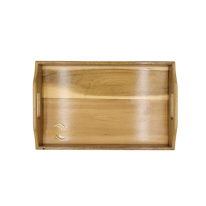 Bandeja de servir de madera natural ecológica, rectangular, con asas, para presentar café, té y comida, Vietchoice - Product Image 6