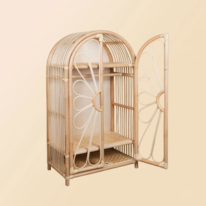 Armoire de rangement pour enfants en rotin naturel vintage - armoire à jouets pour enfants - Product Image 5