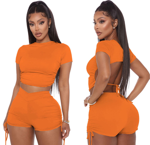 Custom Logo Women's Summer Eco-Friendly Nylon 2-Piece Casual Sport <b>Set</b> with Skinny Fit Short Sleeve Top & Above Knee Shorts - Product Image 1