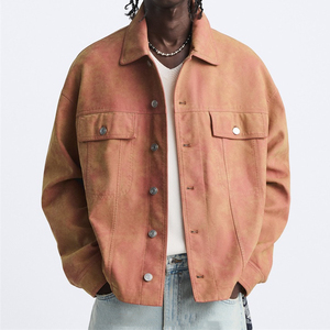 Men's Coated Suede <b>Jacket</b> with Stand Collar Embroidery Real Cowhide <b>Leather</b>-<b>Winter</b> Casual - Product Image 4