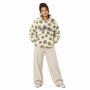 <b>Women</b> Floral Sherpa Pullover <b>Women</b> Half Zip Stand Collar Custom Varsity Embroidery Fluffy <b>Teddy</b> Fleece <b>Hoodies</b> Private Label OEM - Product Image 4
