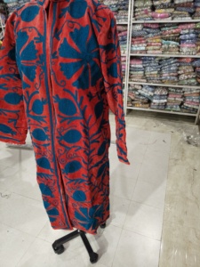 <b>Women</b> Full Length Fleece <b>Robe</b> Mandarin Collar Floral Print open Closure Soft Cozy Winter Outerwear gift for her - Product Image 4