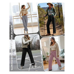 กางเกงวอร์มขายาวทรงตรงบุขนแกะ กางเกงลำลองทรงหลวมมีกระเป๋า เอวสูงยางยืดสำหรับผู้หญิง - Product Image 4