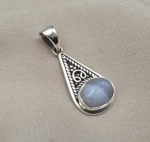 Colgante de Ágata Azul con Encaje, Plata de Ley 925, Joyería Hecha a Mano, Collar de Piedra Preciosa Natural Única para Mujer y Hombre, Regalo - Product Image 4