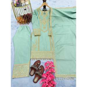 Conjunto de ropa de fiesta de diseñador para mujer Top elegante Plazzo y hermosa Dupatta - Product Image 3