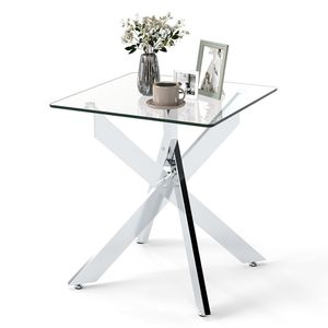 Tavolino Quadrato con Piano in Vetro Temperato e Base a X in Metallo, Elegante Comodino in Vetro - Product Image 4