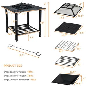 31-Inch Outdoor Dining <b>Table</b> with Fire Pit and <b>BBQ</b> Grate for Cooking and Entertaining - Product Image 2