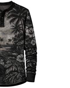 เสื้อเชิ้ตเฮนลีย์พิมพ์ลายทิวทัศน์เขตร้อนสำหรับผู้ชาย สีดำลายขาวดำ แขนยาว ติดกระดุม แนวลำลอง สไตล์ชายหาด น้ำหนักเบา แฟชั่น - Product Image 4