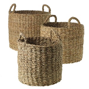 Set of 3 Round Seagrass <b>Baskets</b> with Handles Handmade <b>Storage</b> <b>Basket</b> Wholesale eco-friendly Made in Vietnam - Product Image 1
