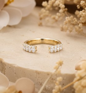 14K Gold Oval Cut Moissanite <b>Open</b> <b>Ring</b>-Eight Stone Gap Women's Wedding Party Promise <b>Ring</b> Minimalist/Modern Style - Product Image 2
