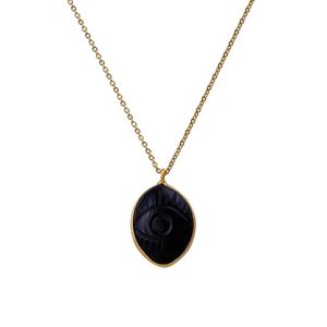 Collier avec pendentif en onyx noir, serti en forme de marquise, fait à la main, plaqué or, laiton, style mignon, pierres précieuses - Product Image 1