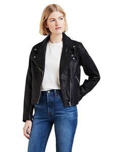 Chaqueta de piel de oveja y cuero PU ecológica personalizada OEM para mujer con diseño de patrón sólido, abrigo y prenda de moda con cremallera y diseño dividido - Product Image 4