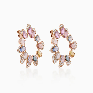 Pendientes de Aro en Oro Rosa con Cristales Multicolor Engastados en Puntas, Joyería Geométrica de Lujo para Mujer, Ideal para Fiestas - Product Image 3