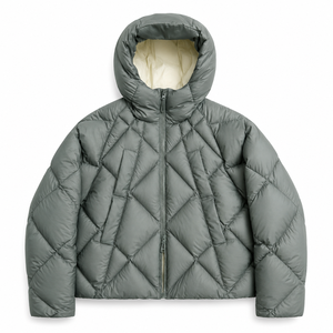 Unisex Premium Diamond Quilted Hooded Puffer Jacket with <b>Pet</b> <b>Carrier</b> Pocket | Oversized Winter Streetwear Coat | Sage Green - Product Image 1
