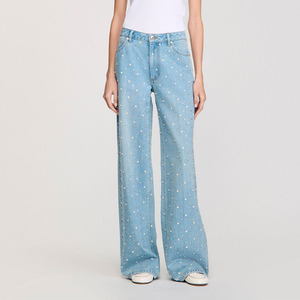 Jeans de Mezclilla Rectos de Cintura Alta para Mujer, Transpirables, con Diseño de Puntos Azules Claros, Corte Holgado Informal, Estilo Urbano de Primavera - Product Image 2