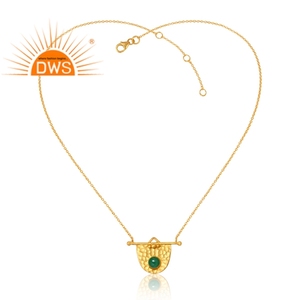 Diseño elegante Plata de Ley 925 Chapado en oro de 18 quilates Aventurina natural Cuarzo verde Colgante Diseño Demi Fine Jewelry Manufacturer - Product Image 3