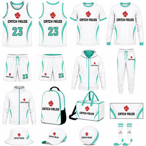 CATCH FIELDS Custom Basketball Uniform Set Sublimated Jersey Short Hoodie Jacket Backpack Hat <b>Socks</b> Ball Unisex Adult All Season - Product Image 1