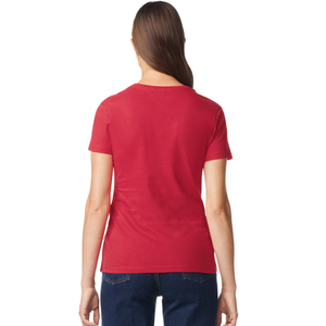 Camiseta de Cuello en V para Mujer, Roja, de Algodón Suave, Informal, de Manga Corta, Cómoda, Básica, Personalizable, Venta al Por Mayor para Damas - Product Image 3