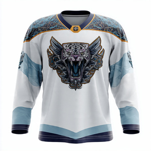 เสื้อฮอกกี้น้ำแข็งผู้ชายแบบสั่งทำ สีแดง ดำ ทอง ลายทาง แขนยาว ระบายเหงื่อได้ดี ทรงปกติ คอวี - Product Image 6