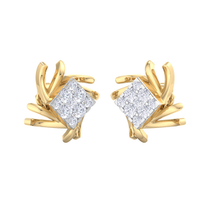 Boucles d'oreilles clous de luxe en or jaune avec diamants taille princesse, sertissage géométrique clos, bijoux fins pour femme, usage quotidien - Product Image 4