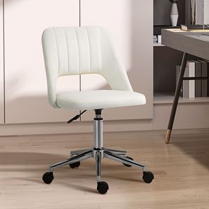 Sedia da Ufficio Girevole Bianco Crema con Schienale Medio in Velluto a Forma di Conchiglia, Sedia da Scrivania in Nylon per Casa e Ufficio BIFMA - Product Image 2