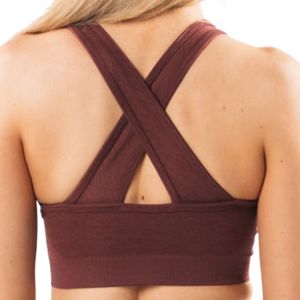 Brown Women's <b>Cross</b> Strap Sports Bra Soft Support Athletic Crop <b>Top</b> for Workout Training Yoga Gym Running Fitness - Product Image 6