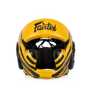 หมวกป้องกันศีรษะสำหรับชกมวย Fairtex สีดำเหลือง น้ำหนักเบา ผลิตตามสั่ง คุณภาพสูง หนังแท้ 100% - Product Image 2