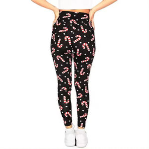 Leggings de yoga personnalisés de qualité supérieure, imprimé canne à sucre, noir, rouge, blanc, spandex, polyester, respirant, taille élastique - Product Image 3