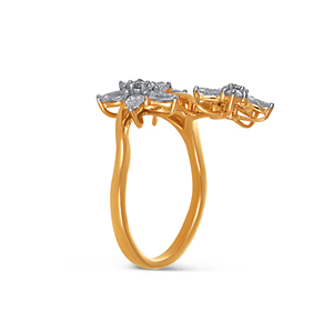 Bague Triple Fleur en Diamant en Or Jaune Premium avec Diamants Taillés Marquise et Rond Brillant - Product Image 4