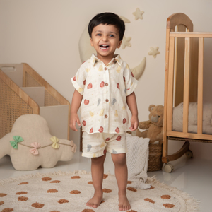 <b>Cot</b> & Candy Organic Muslin Jhabla <b>Set</b> Fruity Fun Oversized Shirt with Shorts Baby Boy's Summer Outfit 0-6 Months - Product Image 6